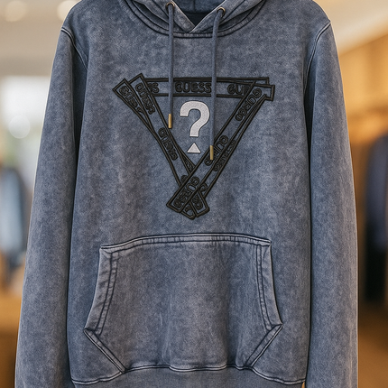 GUESS Men’s Vintage Wash Logo Hoodie –Charcoal Blue