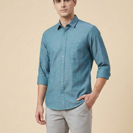 Men’s Premium Melange Cotton Shirt – Regular Fit | Soft Textured Fabric | Office & Casual Wear