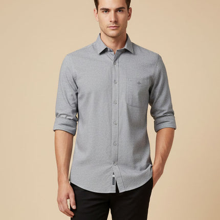 Men’s Premium Melange Cotton Shirt – Regular Fit | Soft Textured Fabric | Office & Casual Wear