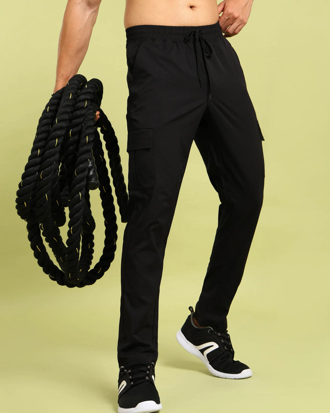 Men’s Solid Relax Fit Sports Cargo Trackpants with TS FLEXI Technology