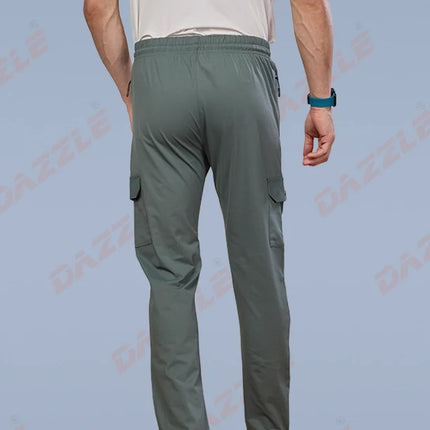 Person wearing gray cargo pants on a light blue background with 'Gazelle' branding.