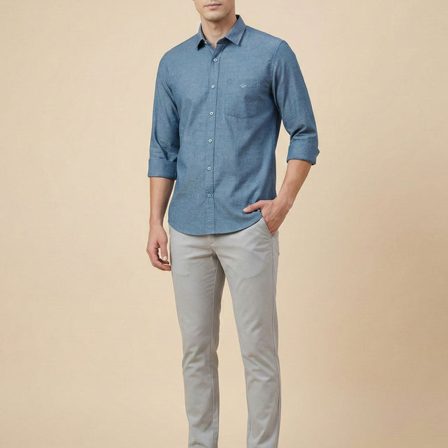 Men’s Premium Melange Cotton Shirt – Regular Fit | Soft Textured Fabric | Office & Casual Wear