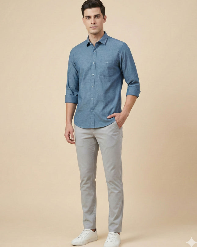 Men’s Premium Melange Cotton Shirt – Regular Fit | Soft Textured Fabric | Office & Casual Wear