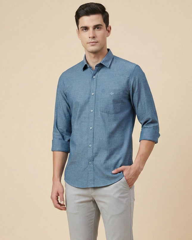 Men’s Premium Melange Cotton Shirt – Regular Fit | Soft Textured Fabric | Office & Casual Wear