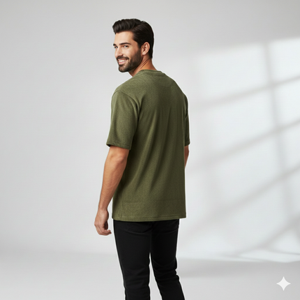 Black Suede Feel T-Shirt with Embroidered Kanji Pocket – Premium Casual Wear for Men